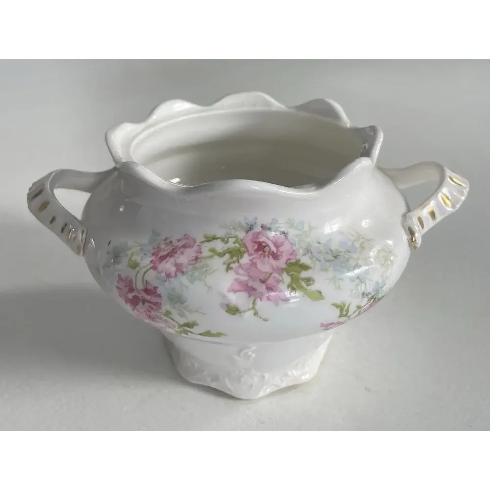 VINTAGE EDWIN M. KNOWLES CHINA SUGAR BOWL NO LID FLORAL GOLD DESIGN